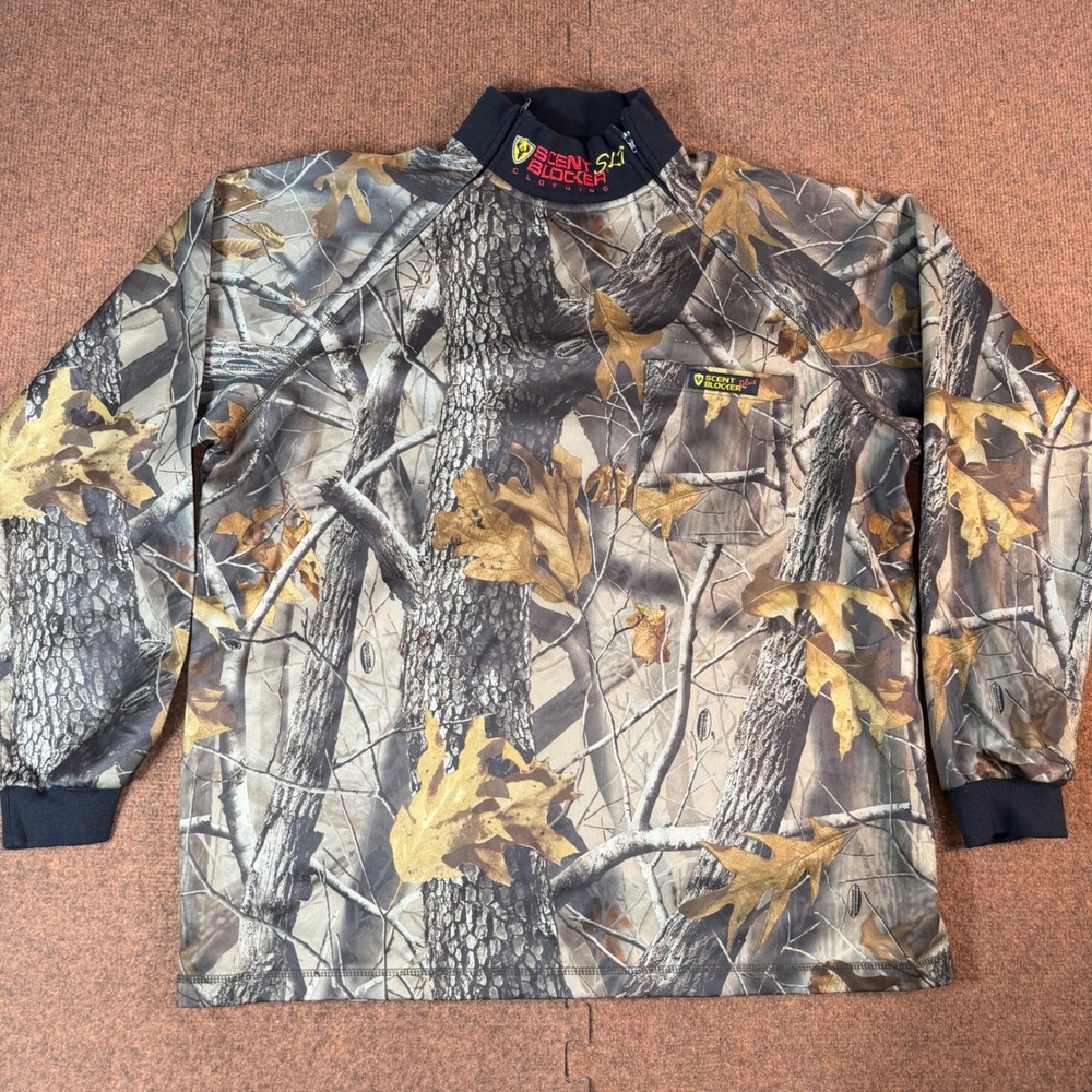 Scent Blocker Plus S3 Camo Hunting Shirt Mens XL RealTree Hardwoods 1/4 Zip Top